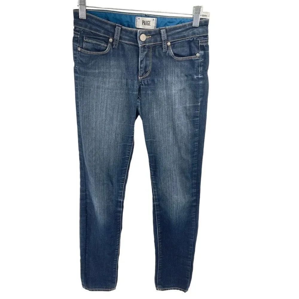 Paige Womens Skyline Skinny Jeans Denim Stretch Mid Rise Dark Wash Blue 24
